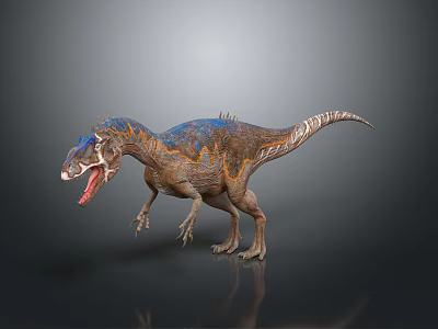 Fierce Carnivorous Dinosaur 3D Model With Blue Orange Skin Open Mouth And Standing Pose 3d model