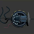 Futuristic Sci Fi Weapon With Blue Glowing Parts Circular Base And Warning Stripes