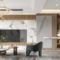 Modern Living Dining Area With Marble Wall And Chic Decor 3d model