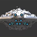 White Artistic Sculpture With Textured Holes And Blue Eye Like Structures On Reflective Base