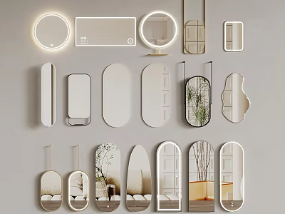 Stylish Decorative Mirrors In Various Shapes With Lighted And Framed Details 3d model