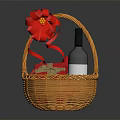 Elegant Wicker Basket With Red Wine Bottle Gift Box And Red Bow Decoration