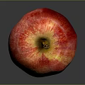 Fresh Juicy Red and Yellow Apple with Striped Skin and Brown Stem on Dark Background