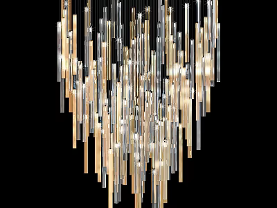 Elegant Modern Chandelier with Long Slender Gold and Silver Tubes for Interior Decorative Lighting 3d model