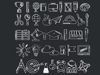 Hand Drawn Educational Icons Collection With Various School Supplies And Stationery 3d model