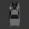 Retro Futuristic Silver Car With Blue Neon Lines And Roof Mounted Gadgets