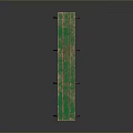 Vintage Outdoor Bench With Green Striped Surface And Red Metal Frame