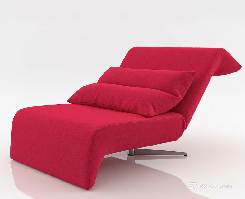 Red Modern Chaise Lounge With Comfortable Pillows And Metal Base Design 3d model 