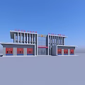 Modern Fire Station Building With Red Garage Doors And Front Facade Design