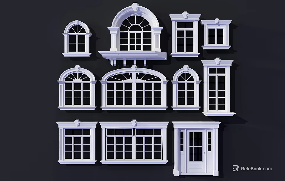 White Window And Door Designs With Various Architectural Styles And Decorative Frames 3d model 