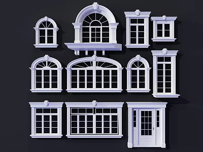 White Window And Door Designs With Various Architectural Styles And Decorative Frames 3d model