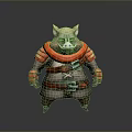 Boar 3D Character Model Wearing Orange Armor With Yellow Horns And Chubby Body