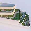 Multi Level Rooftop Garden Design With Green Lawn And Winding Paths 3d model
