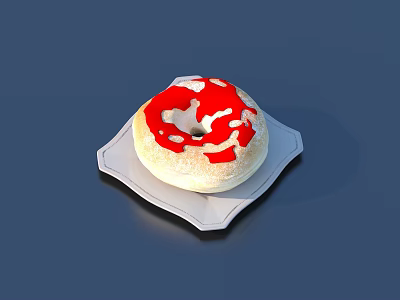 Fresh Tasty Donut With Red Frosting Served On White Ceramic Plate 3d model