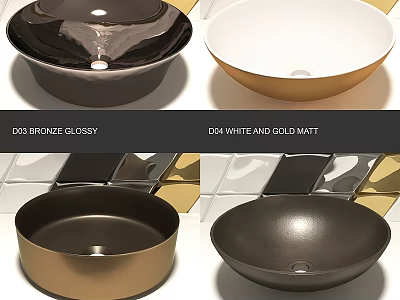Stylish Glossy Bronze Matt White Gold And Black Washbasin Designs 3d model