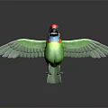 Colorful Tropical Bird With Green Wings Red Head Blue Neck Spreading Wings On Shiny Surface