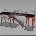 Modern Furniture Platform With Red Top White Railings Pink Stairs Yellow Columns And White Base