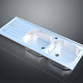 Stainless Steel Double Bowl Kitchen Sink with Drainboard and Faucet Holes