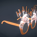 Halloween Themed Decorative Glasses With Pumpkin Design Spider Accents Waffle Frame And Creamy Colorful Dots