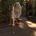 Traditional Handcrafted Axe Featuring Decorative Metal Head and Wooden Handle in Forest Wooden Pathway