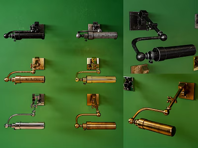 Unique Wall Lamps in Black and Brass Modern Industrial Adjustable Arm Decorative Lighting 3d model