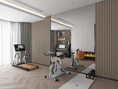 Modern Home Gym With Treadmill Spin Bikes And Fitness Equipment 3d model