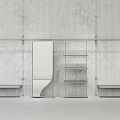 Modern Metal Shelves With Curved Panel And Multi Layer Design On Gray Concrete Wall