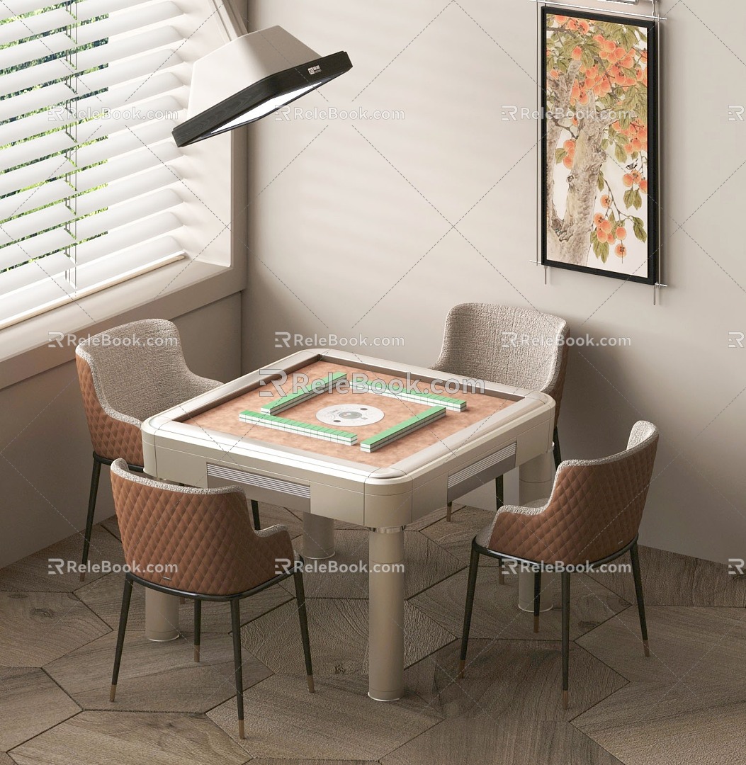 Mahjong table and chair combination smoking lamp 3d model