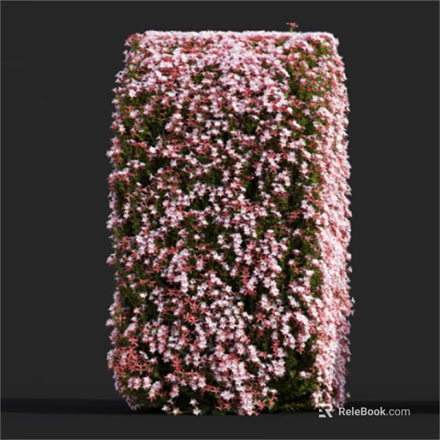 Cylindrical Decorative Shrub with Lush Green Foliage and Pink Flowers 3d model 