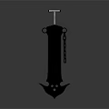 Intricate Black Decorative Sword With Red Flame Pattern And Hanging Chain