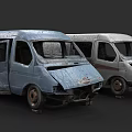 Two Old Damaged Vans With Rusty Bodies And Broken Front Ends 3d model