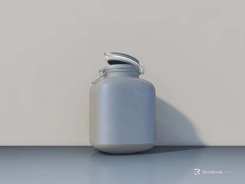 Ceramic Jar With Silver Metal Lid On Gray Countertop Against White Background 3d model 