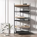 Modern Bookshelf With Black Metal Frame Wooden Shelves Books Decorative Items And Artwork