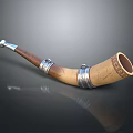 Elegant Traditional Decorative Horn With Wooden Body Carved Patterns And Silver Metal Trim