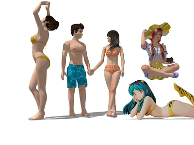 Group of People in Swimwear Standing Holding Hands Sitting and Lying Down 3d model