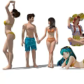 Group of People in Swimwear Standing Holding Hands Sitting and Lying Down