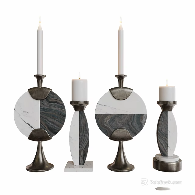 Modern Decorative Ornament Set with Marble and Metal Candle Holders Elegant Home Decor Accents 3d model 