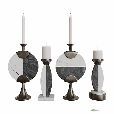 Modern Decorative Ornament Set with Marble and Metal Candle Holders Elegant Home Decor Accents 3d model