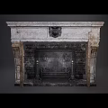 Ornate Traditional Stone Fireplace With Intricate Carved Details And Iron Grates Design