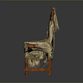 Wooden Chair With Upholstered Seat Back And Carved Legs In Wrinkled Fabric