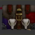 Ancient Book With Red Purple Leather Cover Two White Skulls Gold Buckle And Metal Decorations