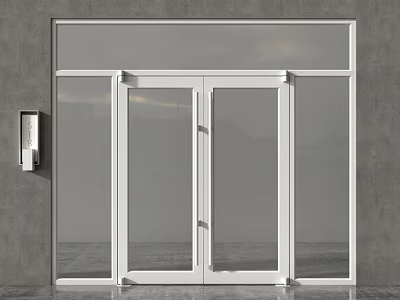 White Glass Double Doors With Side Panels Installed In Modern Gray Wall 3d model
