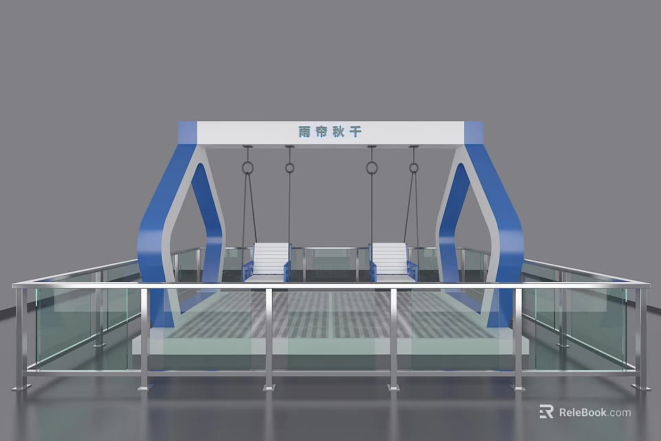 Outdoor Bungee Swing Play Equipment With Blue White Structure And Safety Seats 3d model 