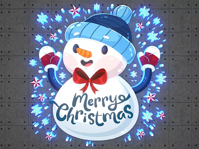 Cute Snowman Wearing Blue Hat Red Bow With Merry Christmas And Snowflakes Stars 3d model