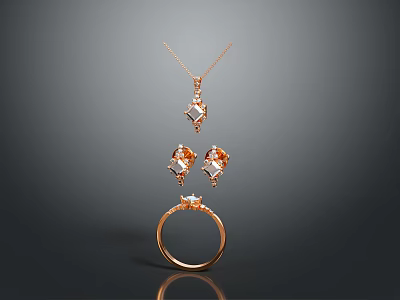 Classic Gold Jewelry Set With Shiny Pendant Necklace Drop Earrings And Ring Accessories 3d model
