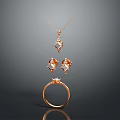 Classic Gold Jewelry Set With Shiny Pendant Necklace Drop Earrings And Ring Accessories
