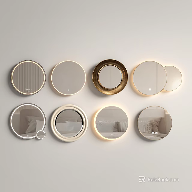 Wall Mounted Round Bathroom Mirrors With LED And Various Styles 3d model 