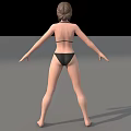 A Woman In Black Bikini Posing With Arms Outstretched On Grey Floor 3d model