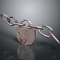 Rusty Door Handle With Old Padlock And Metal Chain On Dark Surface 3d model