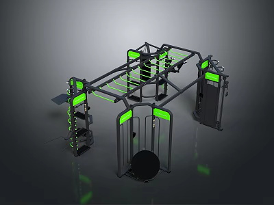 Multi Functional Fitness Training Equipment With Metal Frame And Green Illuminated Parts 3d model